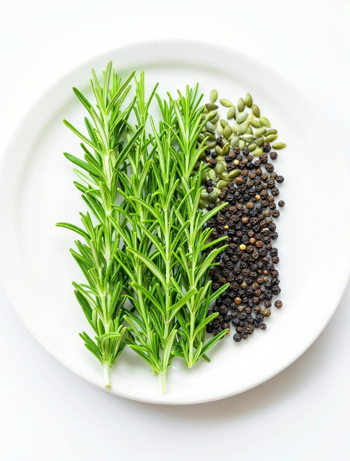 Botanical specimen of fresh herbs and seeds